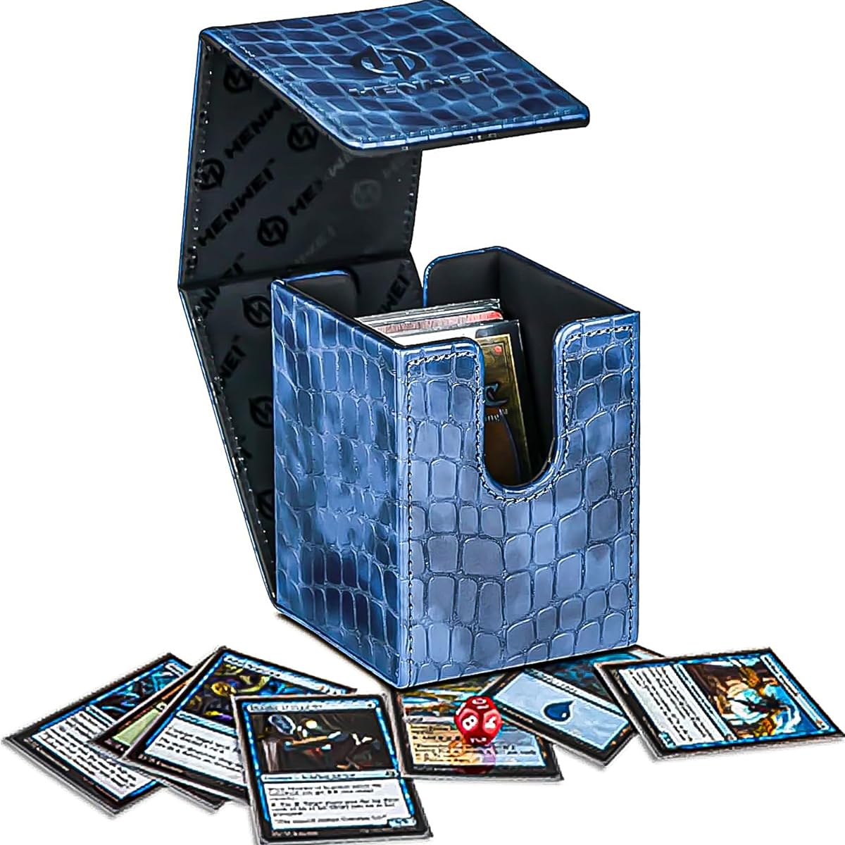 HENWEI Deck Card Box for Trading Card Games, Holds 100+ Cards, TCG Premium PU Double Sided Open (3 Pack, Black, Green, Blue)