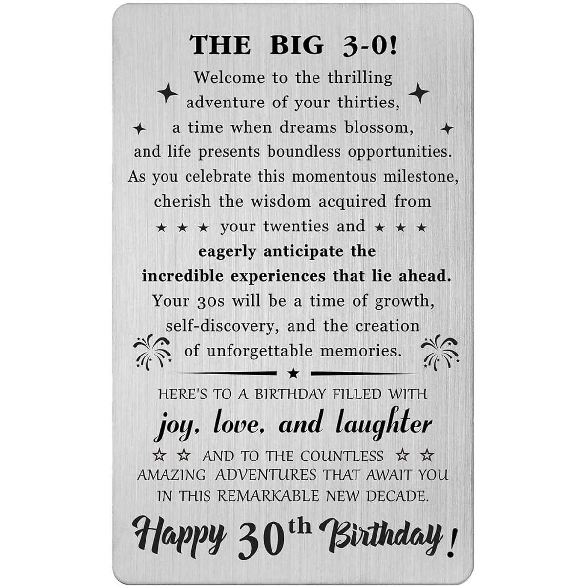 BAZLJY 30th Birthday Gift - Steel Engraved 30th Birthday Card - Gift for the Adventurous 30 Year Old