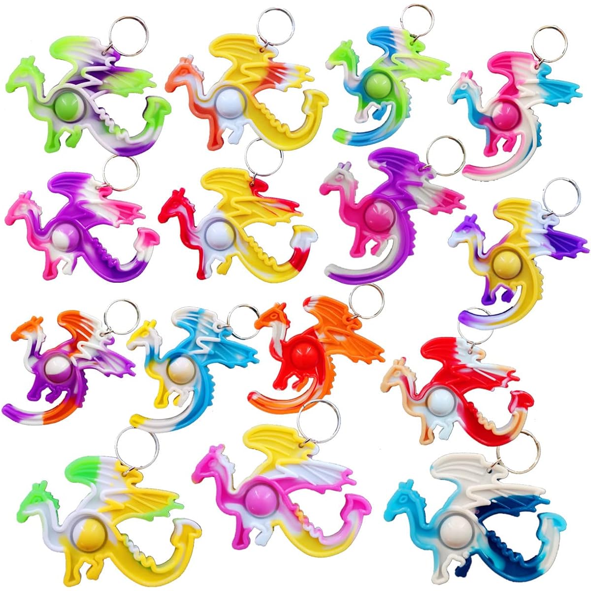 HOZKEAP Dragon Raptor Backpack, Pack of 100 Mini Pops Rainbow Keychains Fidget Bubble Toys for Kids Teacher Gifts Small Birthday Party Favors Gifts