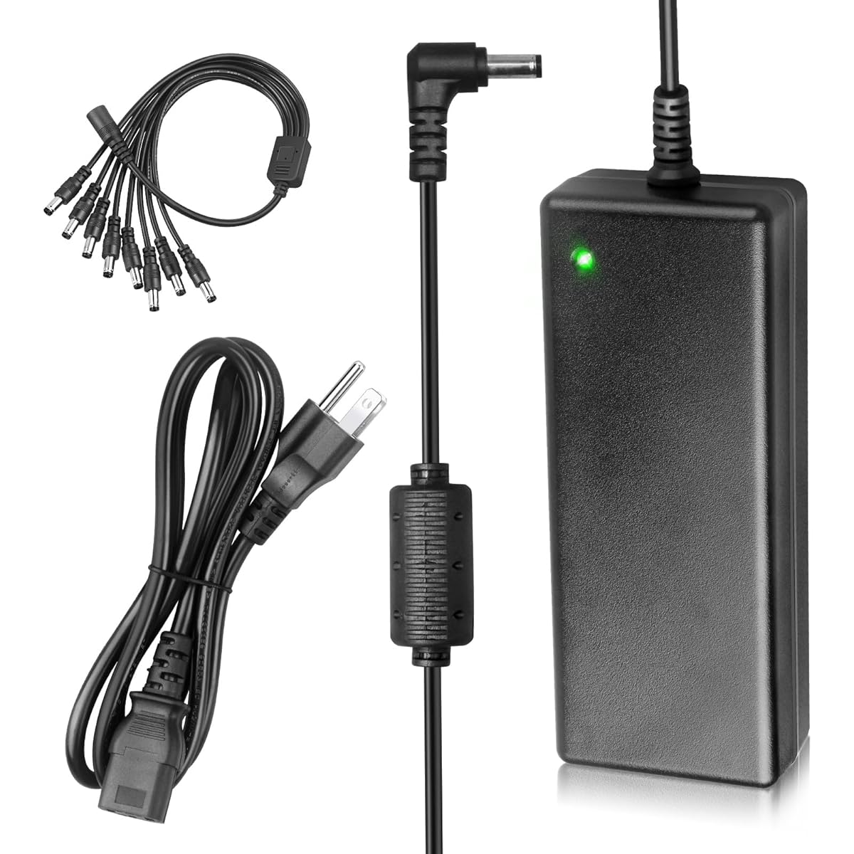 LeTaoXing 12V 10A Power Supply - AC 100-240V to DC 12V 120W Switching Power Adapter 12 Volt Transformer 12V/10A Universal 5.5x2.1mm DC 1 Female to 8 Male Power Splitter Cable