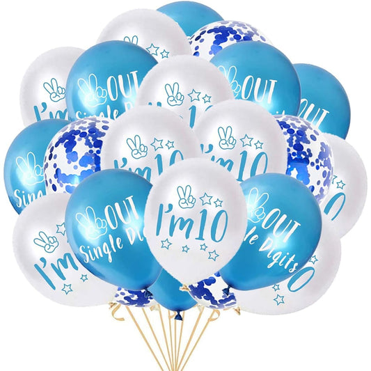 10th Birthday Balloons Peace Out 1 Digit I'm 10th Birthday Latex Confetti Balloon Ribbon 10th Birthday Party Decorations 12 Inch (Blue)