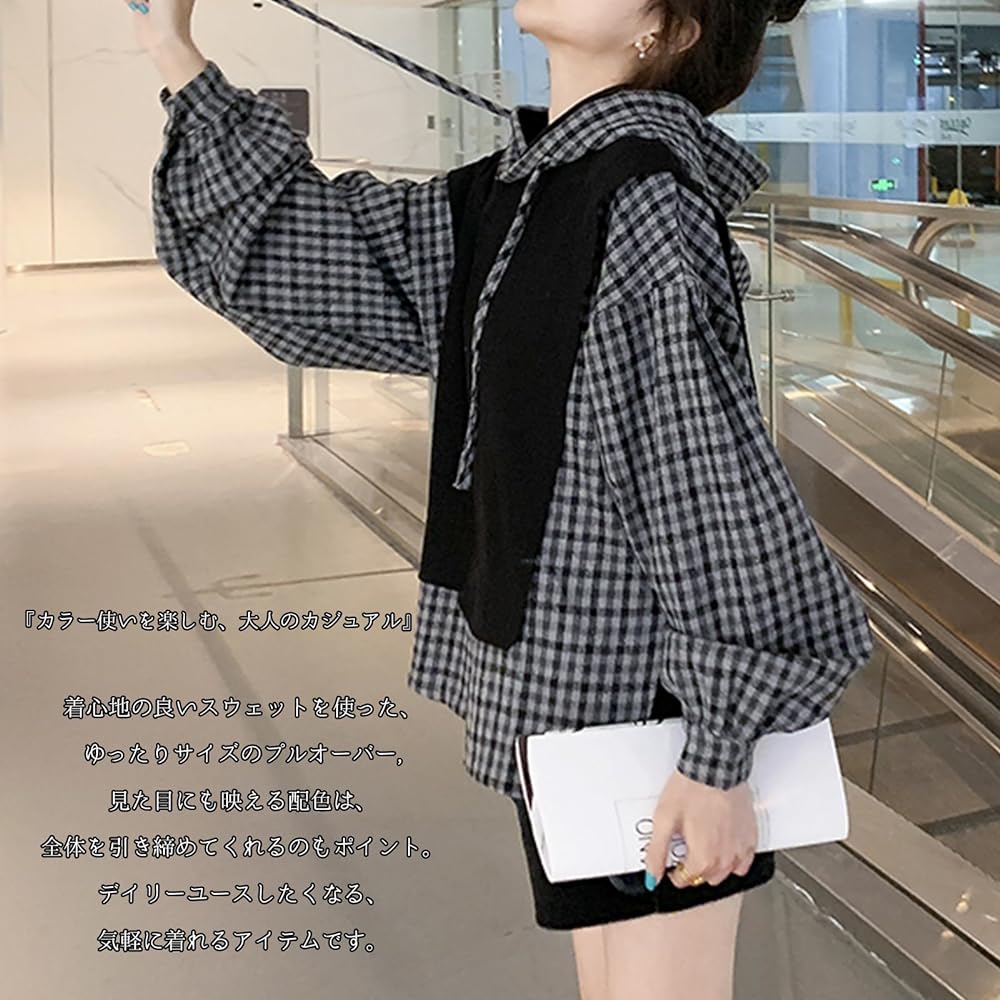 [RoyzTocz] Women's Hoodie Sweatshirt, Pullover, Side Slit, Layered Style, Loose, Korean Fashion, Large Size, Slimming, Casual, Cute, Commuting, Autumn/Winter