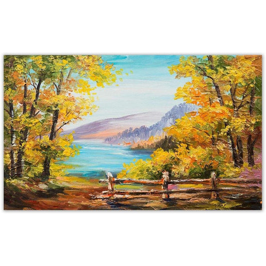 999STORE Wooden Landscape Canvas Painting Multicolor Abstract Painting 24x36 Inch