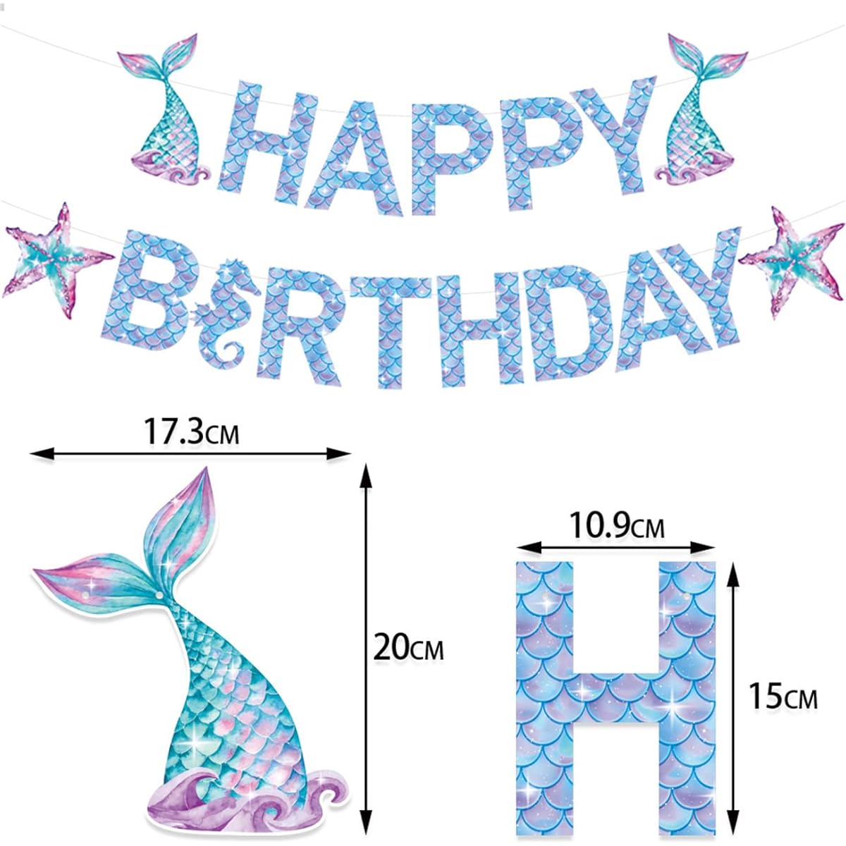 LAVVICHA Mermaid Happy Birthday Banner, Mermaid Sea Animal Theme Party Supplies Decorations for Girls Women