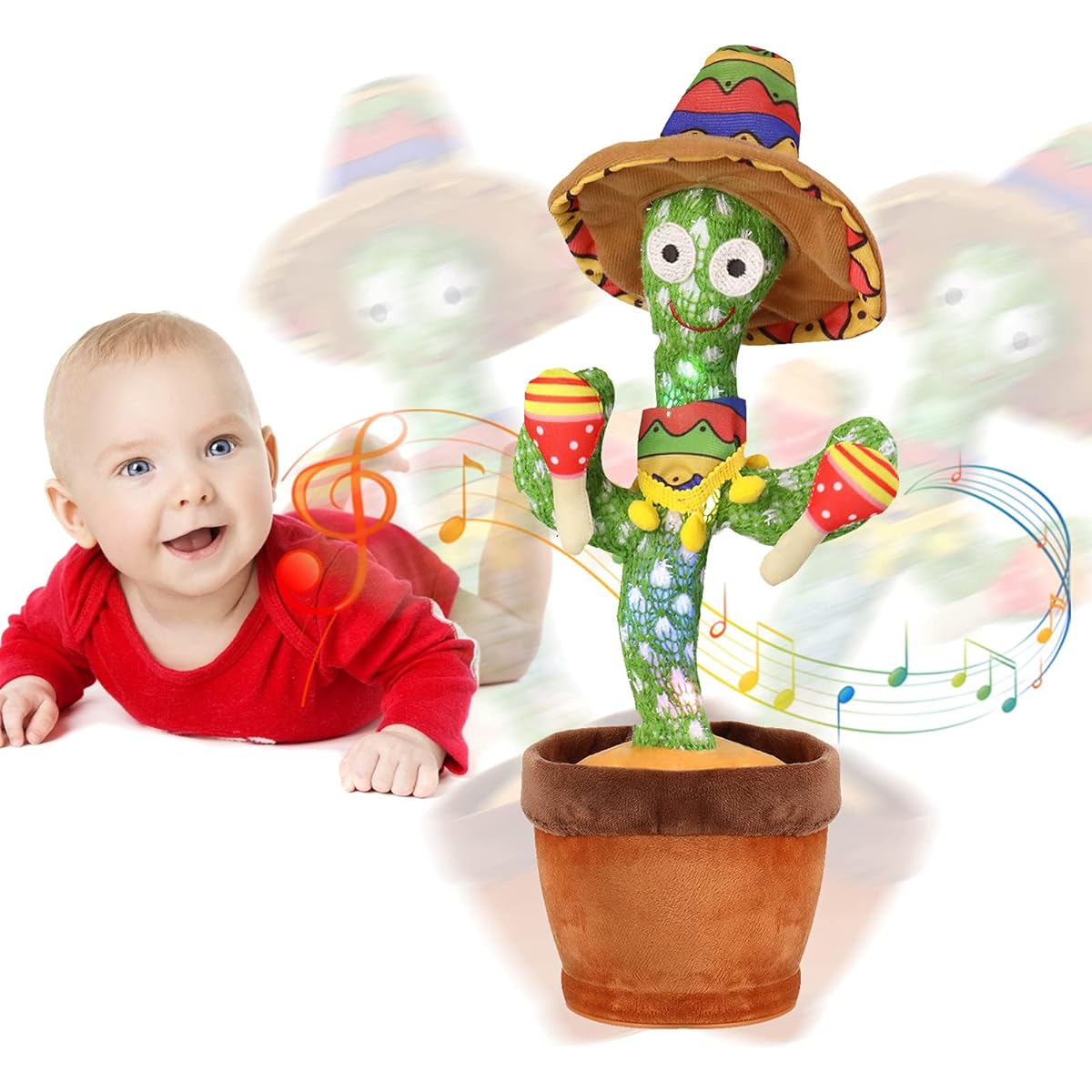 Emoin Dancing Cactus Repeat Cactus Toy Repeat Talking Cactus Toy Repeat Repeat + Dance + Sing + Glow, Dancing and Singing Electronic Cactus Plush Toy Gift for Adults Kids