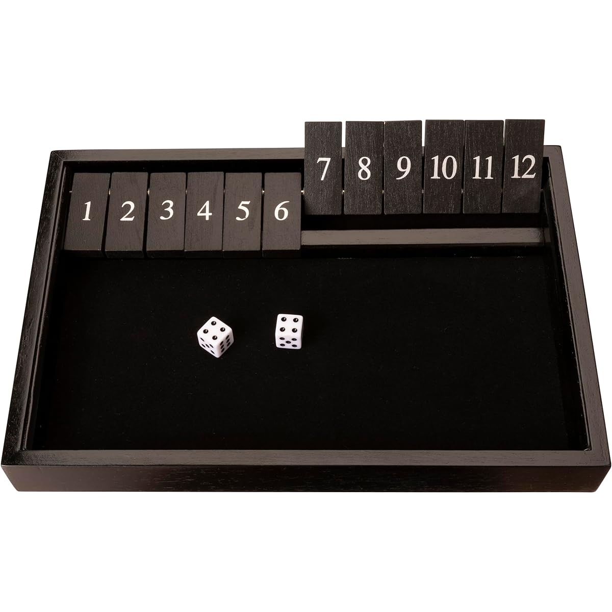 WE Games Shut The Box Game Wooden - 12 Number Flip Tiles Black Stained Wooden Game Board - Large 13.5" Board Game Family Game Night Family Game Dice Table Game Bar Game