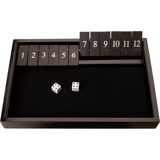 WE Games Shut The Box Game Wooden - 12 Number Flip Tiles Black Stained Wooden Game Board - Large 13.5" Board Game Family Game Night Family Game Dice Table Game Bar Game