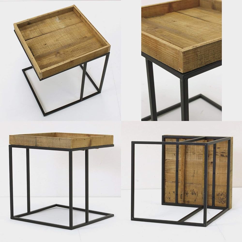 SPICE OF LIFE Square Planter Tray Stand 40 x 40 x 45 cm Pine Wood Iron Aging Old Wood Style TJXK2930