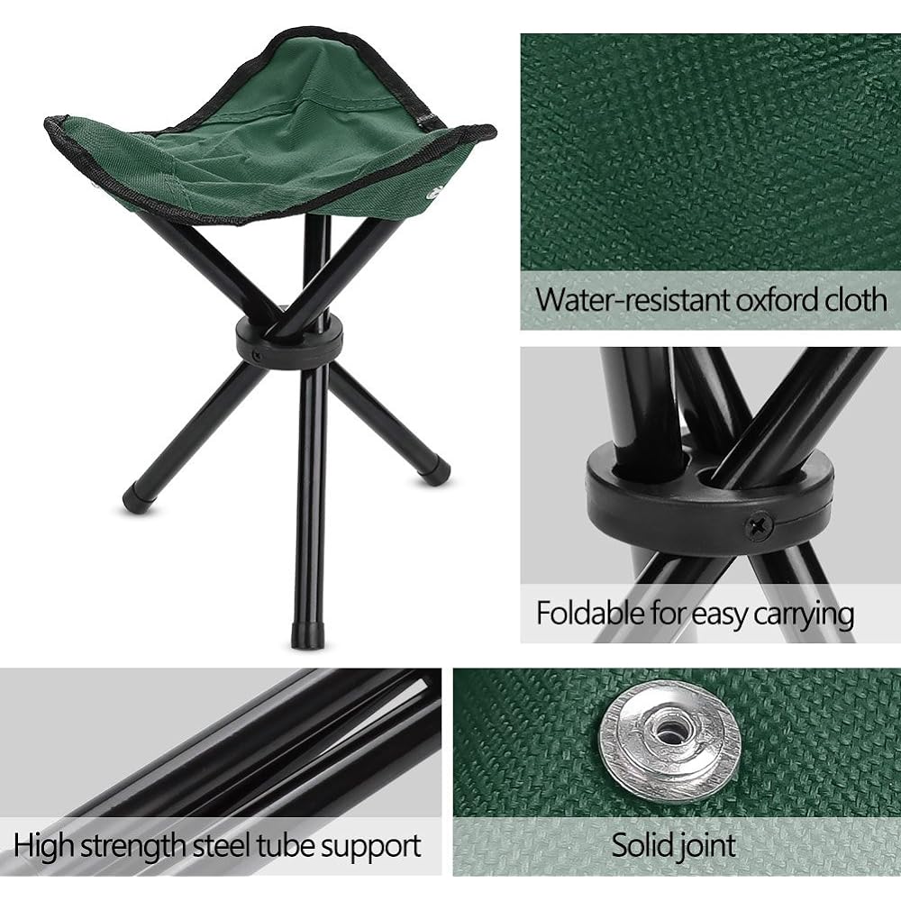 Folding Chair, Fishing Chair, Outdoor Chair, Tripod Chair, Load Capacity 100kg, Portable, Suitable for Outdoor Fishing, BBQ, Camping, Sports Days (S-Green)