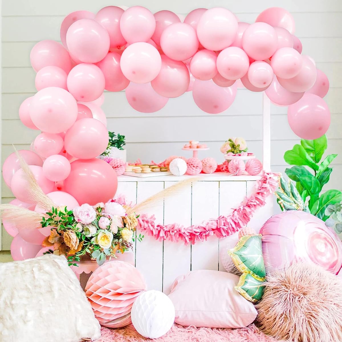 Pastel Pink Balloon Garland Arch Kit 106pcs 5" 10" 12" 10" 12" Light Baby Pink Latex Party Balloons Set with Balloon Strips for Easter Wedding Birthday Girls Baby Shower Engagement Party Decorations