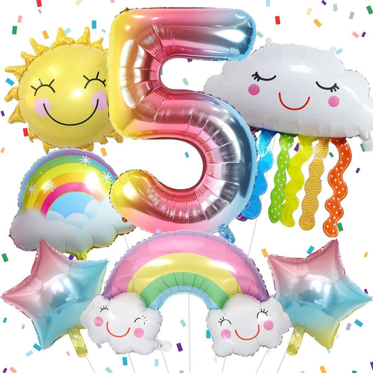 5th birthday decorations girl,5th rainbow birthday balloons set,sun rainbow gradient star,40 inch number 5 foil balloon,rainbow theme girl 5th birthday party decorations supplies.