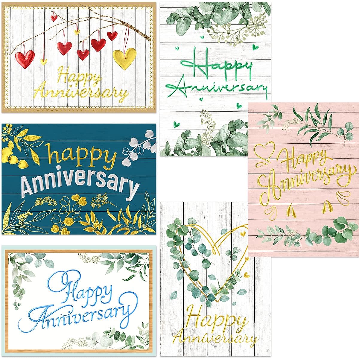 FANCY LAND Eucalyptus Anniversary Greeting Cards with Envelopes 12 Pack