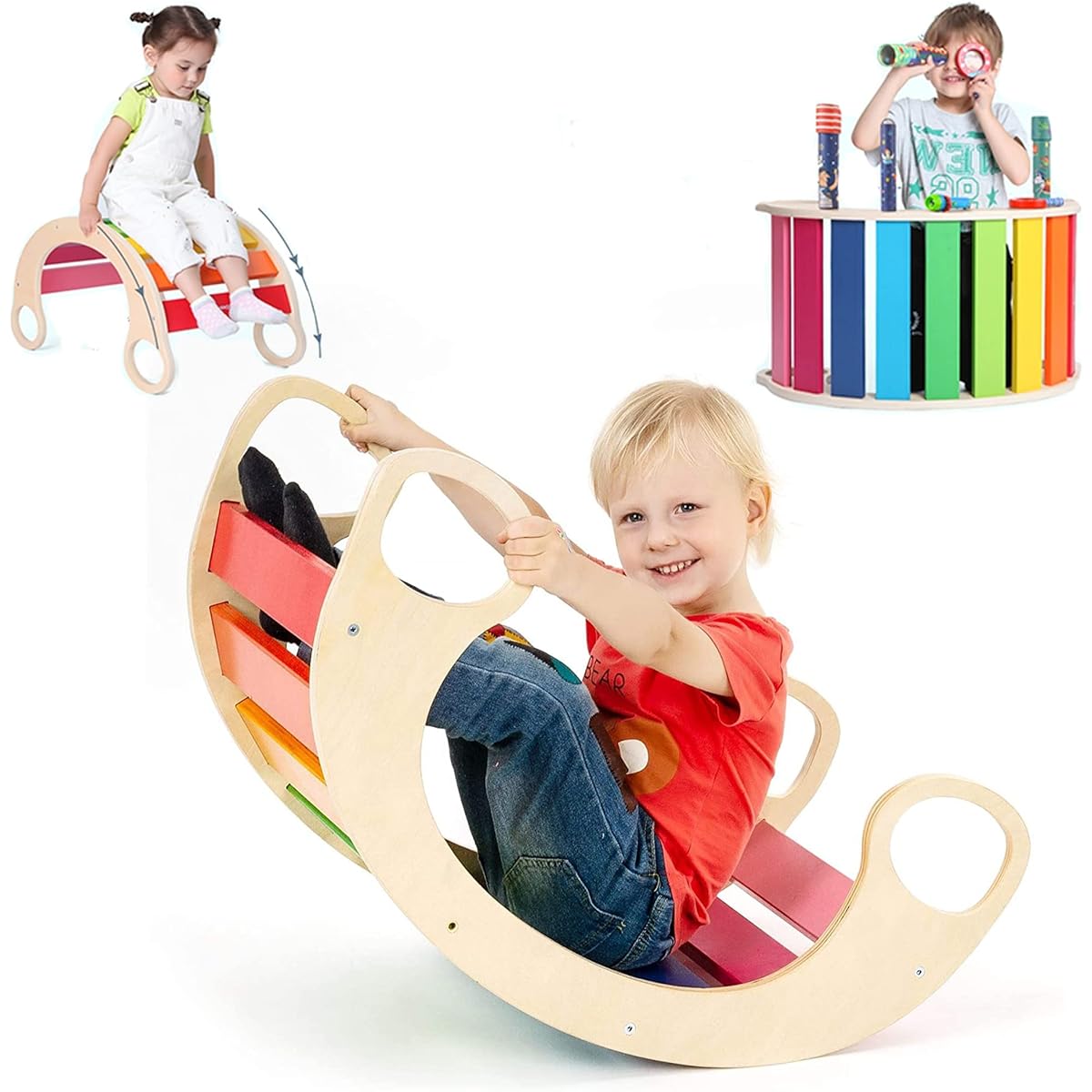 Wooden Arch Ladder for Climbing, Activity Gym, Toddler Climber Ladder, Eco-Friendly Rocker, Ages 1-7, CPC Certified