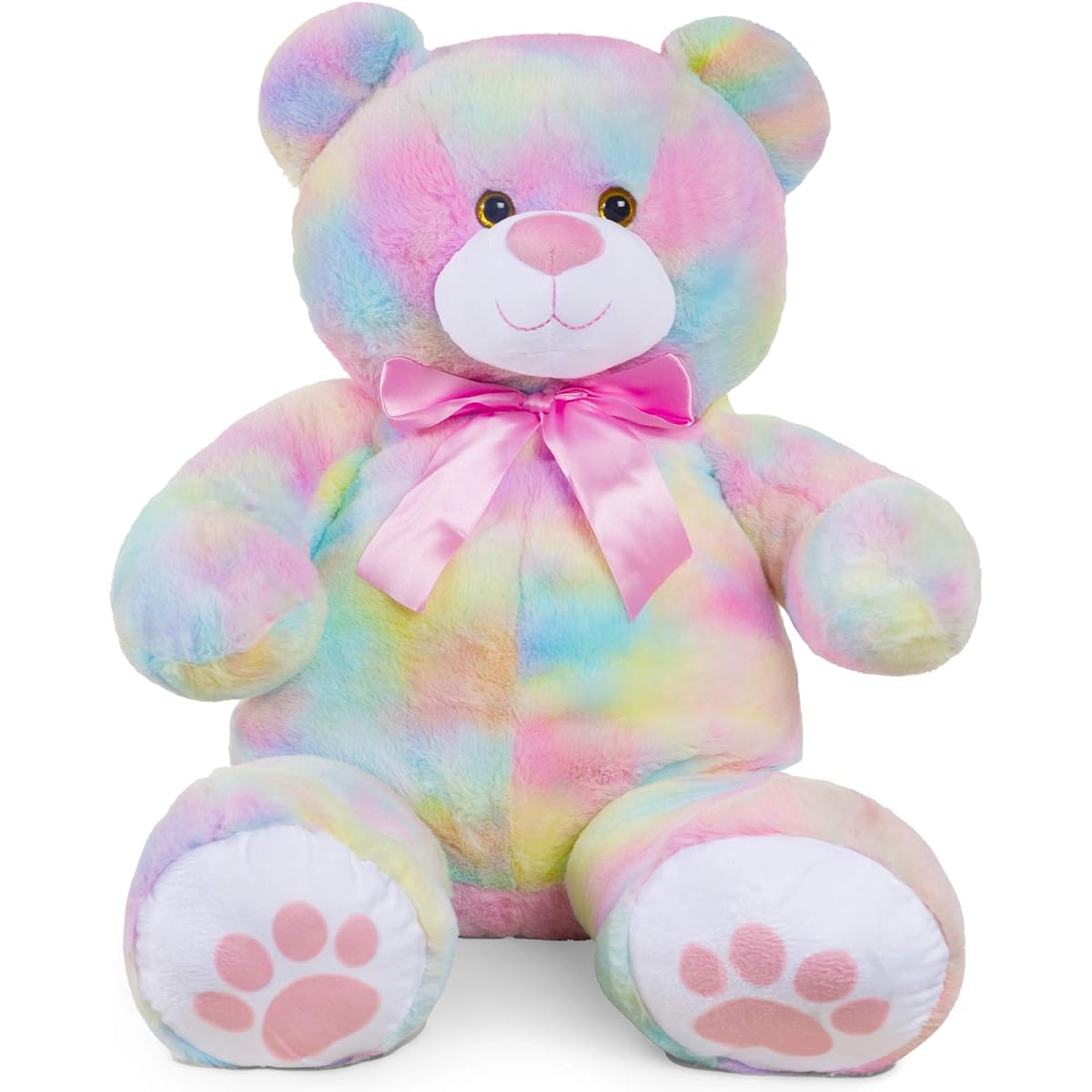 Best Choice Products 35" Giant Super Soft Plush Cuddly Teddy Bear Stuffed Animal for Bedroom Kids Playroom with Bow Tie Paw Print Pastel