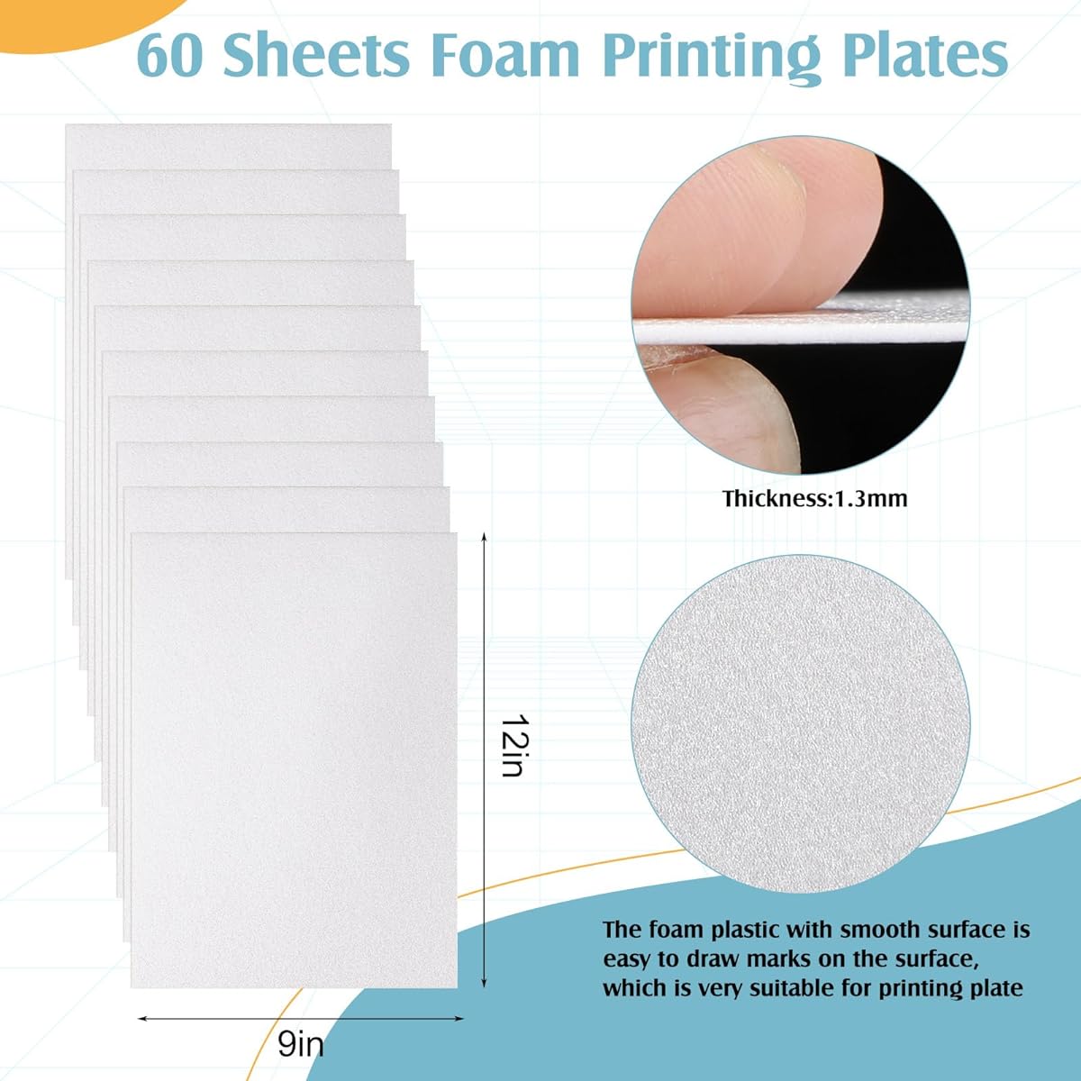 PushGlossy Foam Printing Plates, 60pcs White Foam Sheets, Craft Foam Sheets, White Foam Boards for Card Making, Crafts, DIY Projects, Printing, Stamping, Classroom, Scrapbooking, 9 x 12 Inch