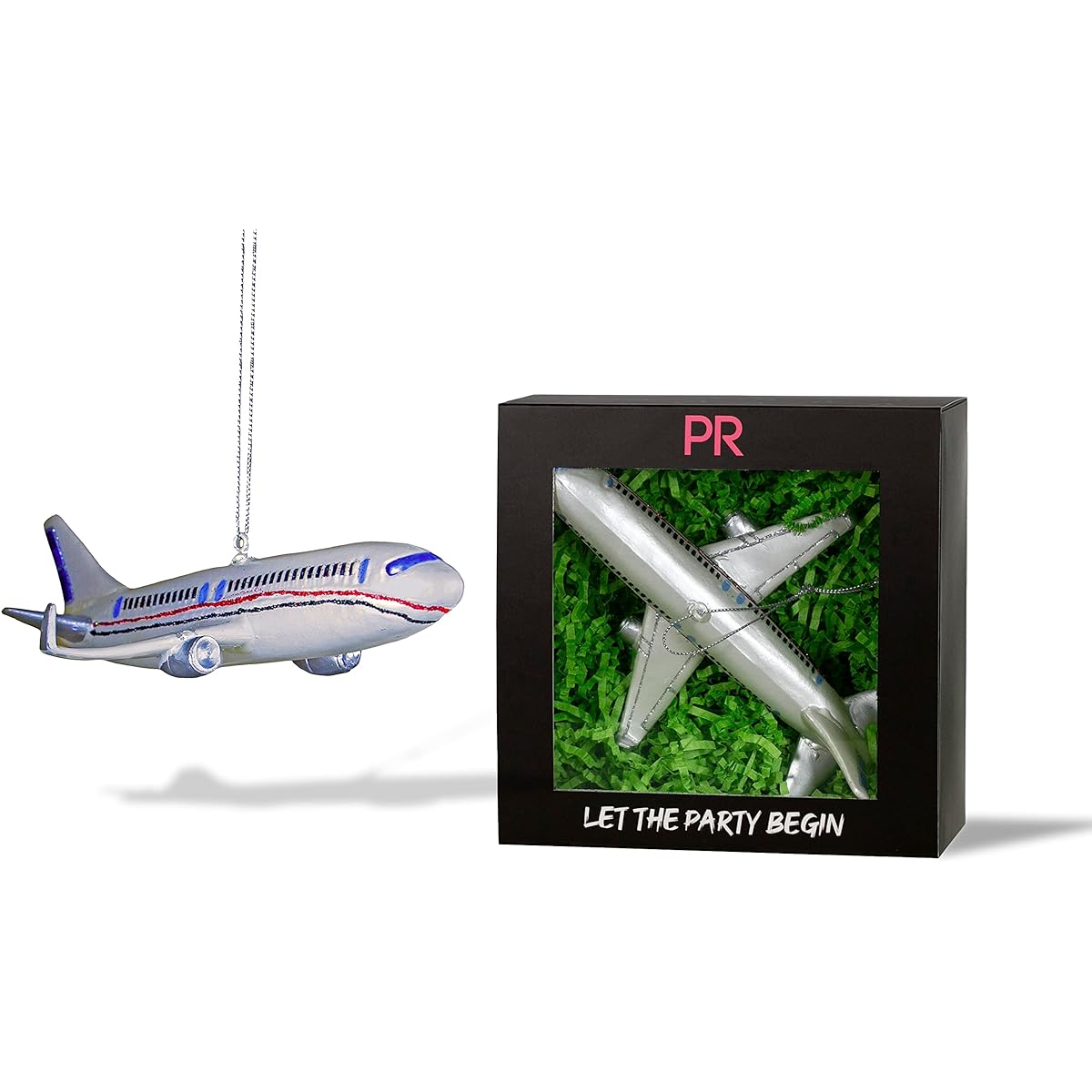 Party Rock - Airplane Ornament - Automotive & Carrier Collection - 6.5" W x 2" H - Glass Blown Ornament for Christmas Tree