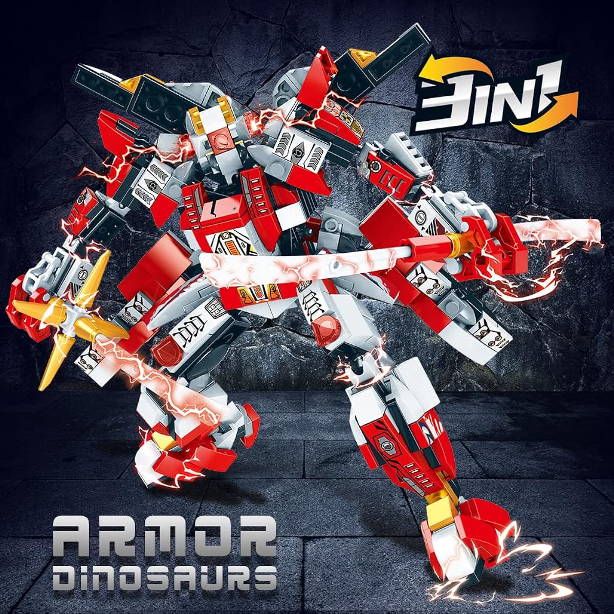 HEGOAI 3-in-1 Dinosaur Transforming Mech Building Toy Set for Kids Boys Girls Jurassic Animal Lovers Age 7-12 Party Favors (559 Pieces)