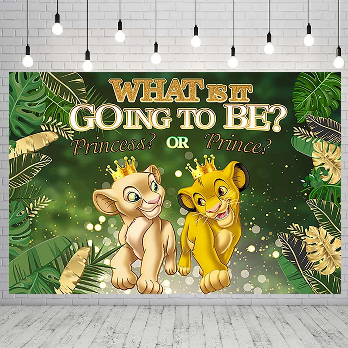 Lion King Backdrop Gender Reveal Party Supplies Banner for Boy or Girl Party Decorations Green Leaves Baby Shower Photo Background 59x38inch