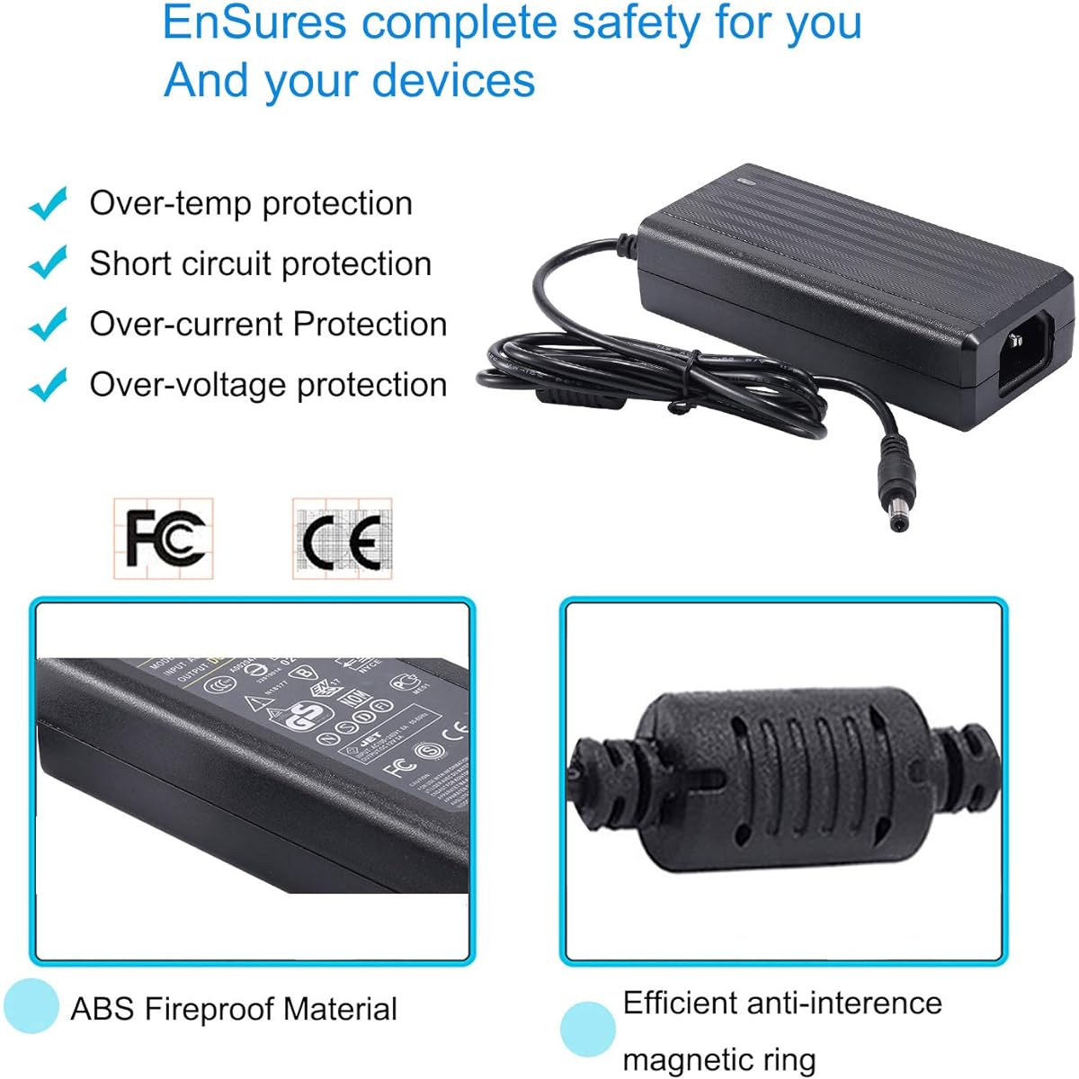 COOLM 12V 5A Power Supply AC - DC 12V 5A 60W Power Adapter Charger AC 100V - 240V Transformer 5.5x2.5mm DC Output Jack for 5050 3528 LED Strip Light LED Driver CCTV Security System