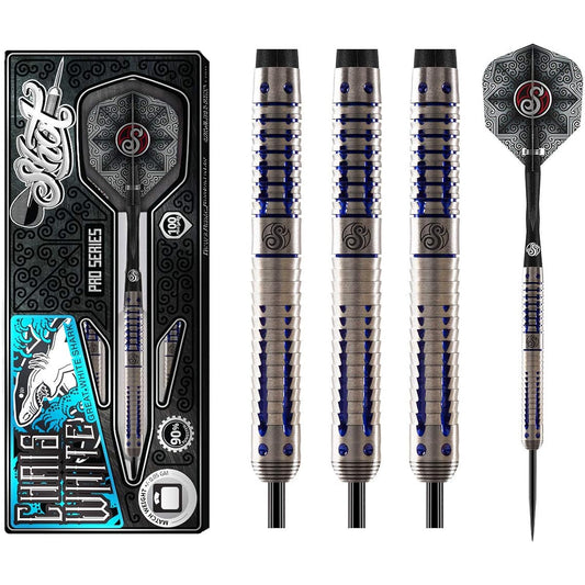 Shot! Darts Chris White 23gm Steel Tip Dart Set Tungsten Barrel 90%