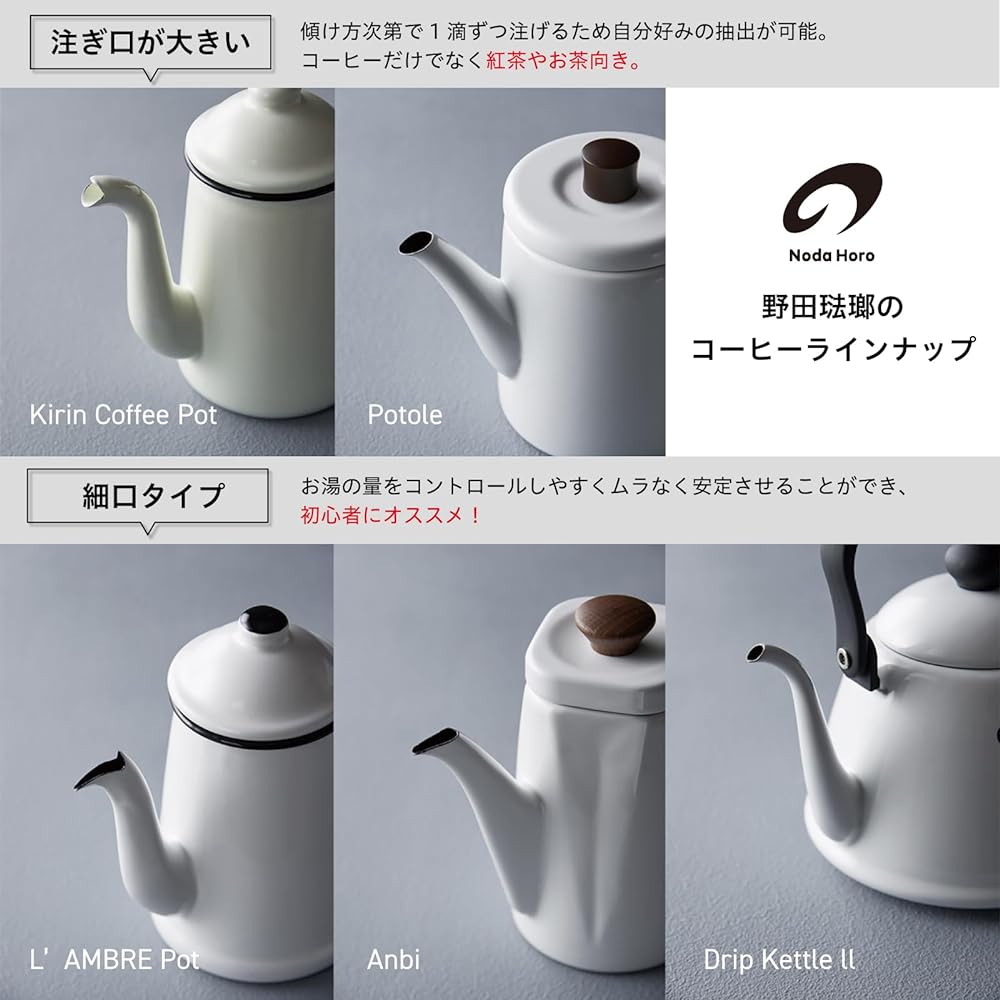 Noda Horo Kettle Enamel 2.0L IH Compatible White Made in Japan Royal Classic RCL-50KW