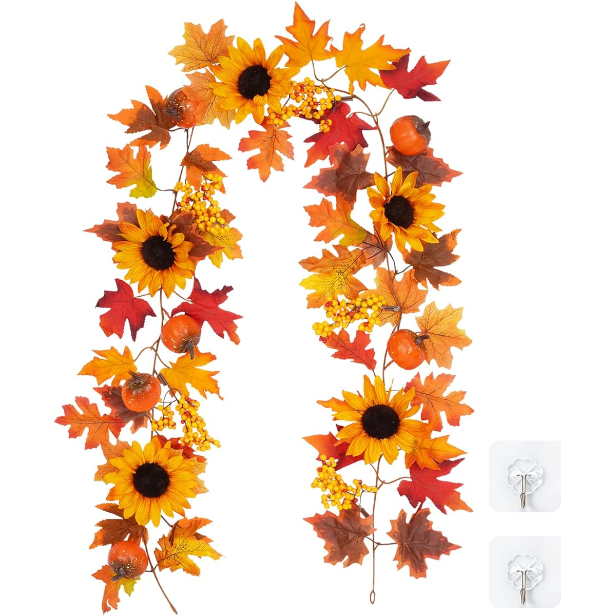 Martine Mall 6ft Artificial Maple Leaf Berries Sunflowers Pumpkins Garland Vine Decorations for Fall Wedding Party Thanksgiving Home Decorations