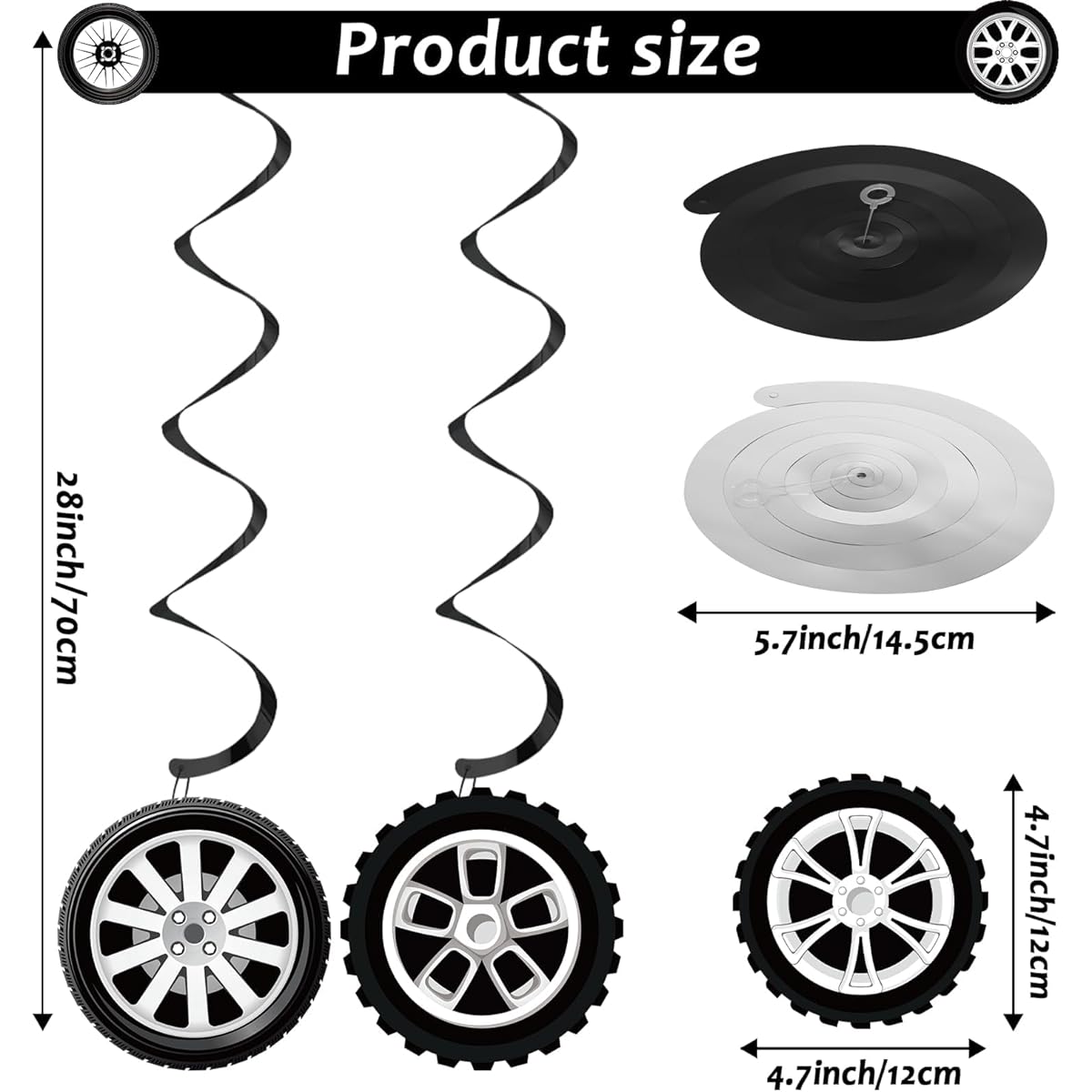 30pcs Race Car Party Swirls Decorations Wheel Tire Hanging Swirls Hot Wheels Ceiling Hanging Decorations Tire Tube Hanging Decorations Race Car Theme Party Birthday Party Favors