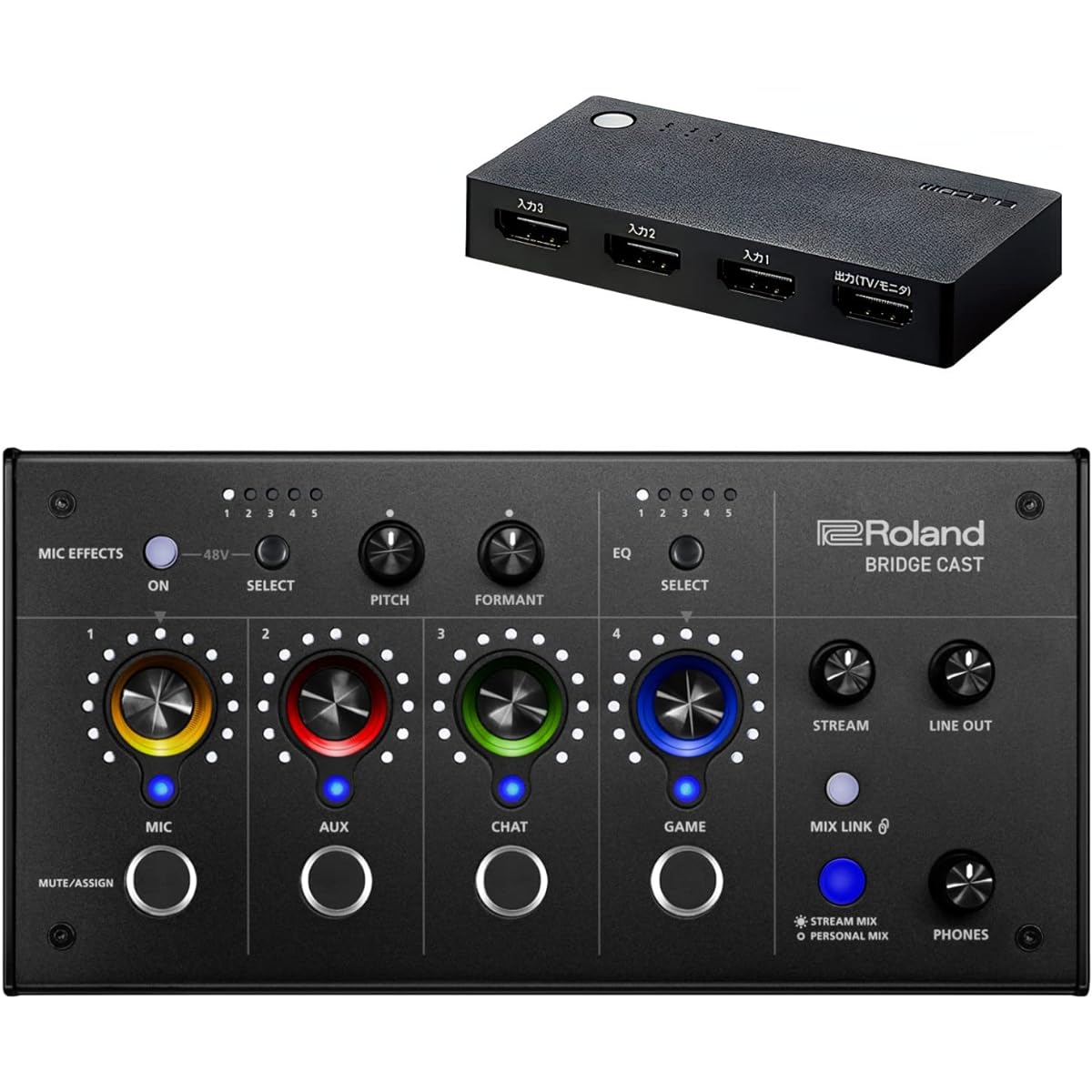 Roland Dual Bus Gaming Mixer BRIDGE CAST & ELECOM HDMI Switcher 2 Piece Set