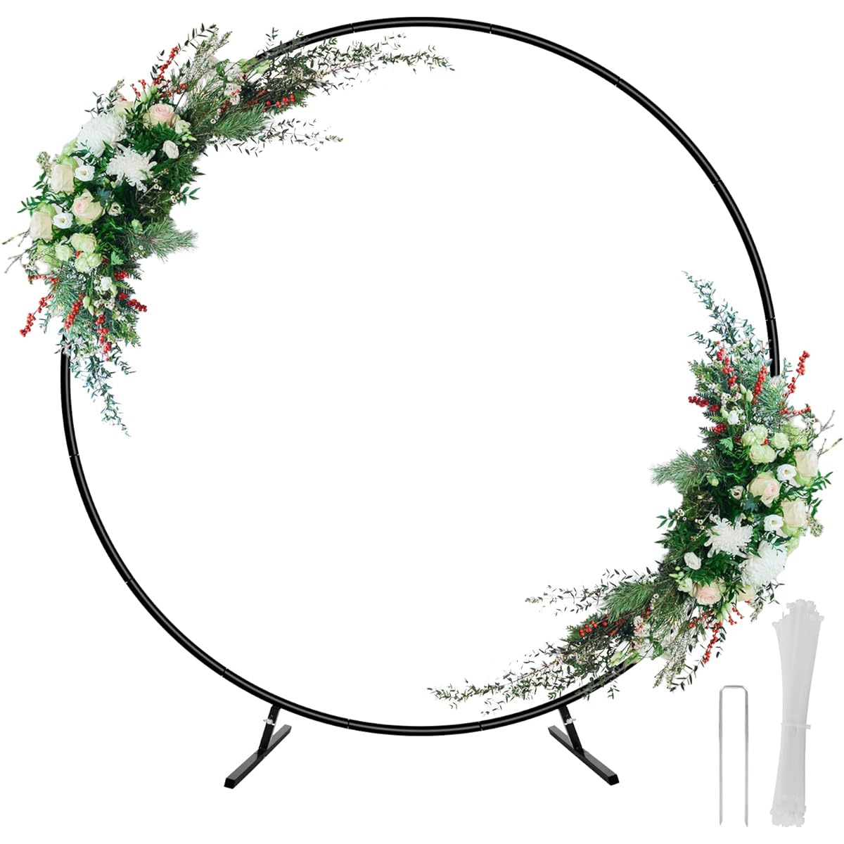 Fogein 6.6ft Round Backdrop Stand, Stable Circle Balloon Arch Frame, Metal Circle Arch Stand for Wedding Birthday Party Baby Shower Decorations (Black)