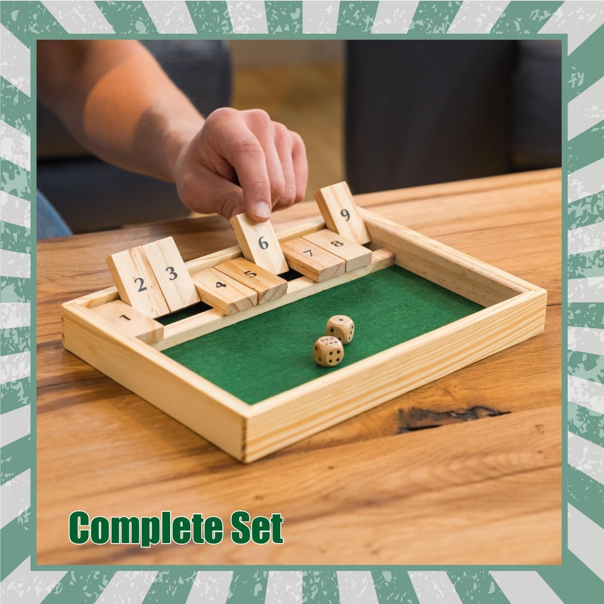 Shut the Box Game Wooden Board Dice Traditional Set Family Classic Toyrific