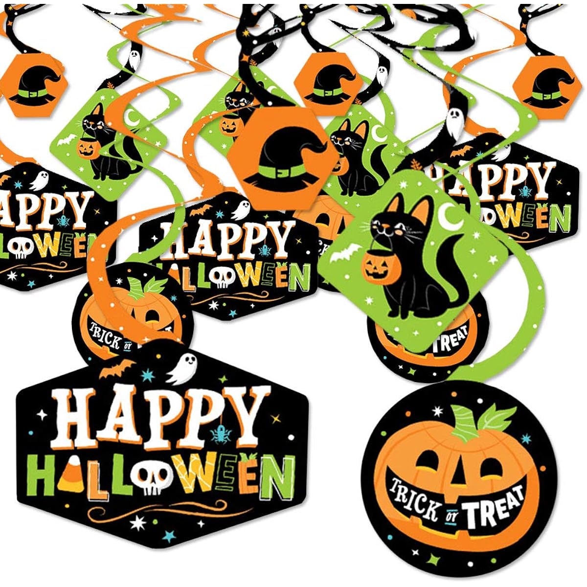 Big Dot of Happiness Jack O'Lantern Halloween for Kids Halloween Party Decorations Swirls Set of 40