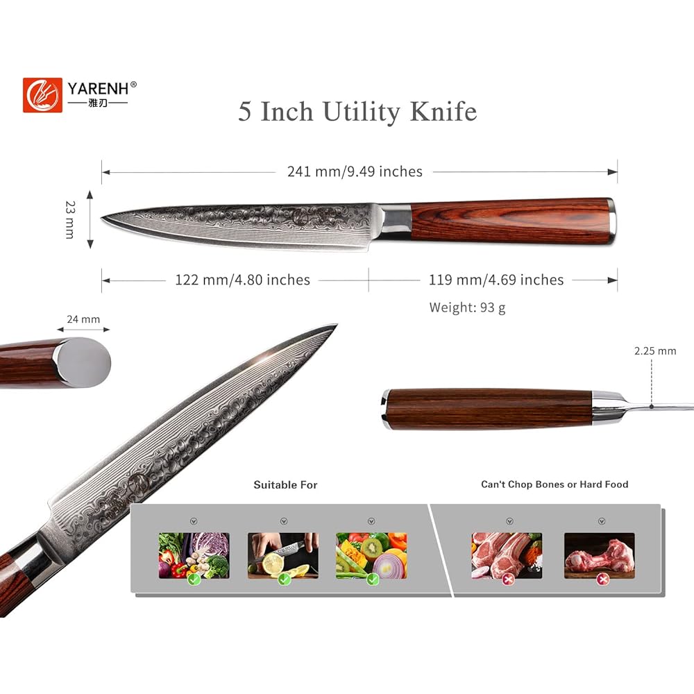 YARENH Gift Wrapping Knife, High Quality Western Knife, Damascus Knife, 120mm Yarenh Universal Knife, Damascus 67 Layers, Sharp Sharp Integrated Structure, Handle, Household Gift