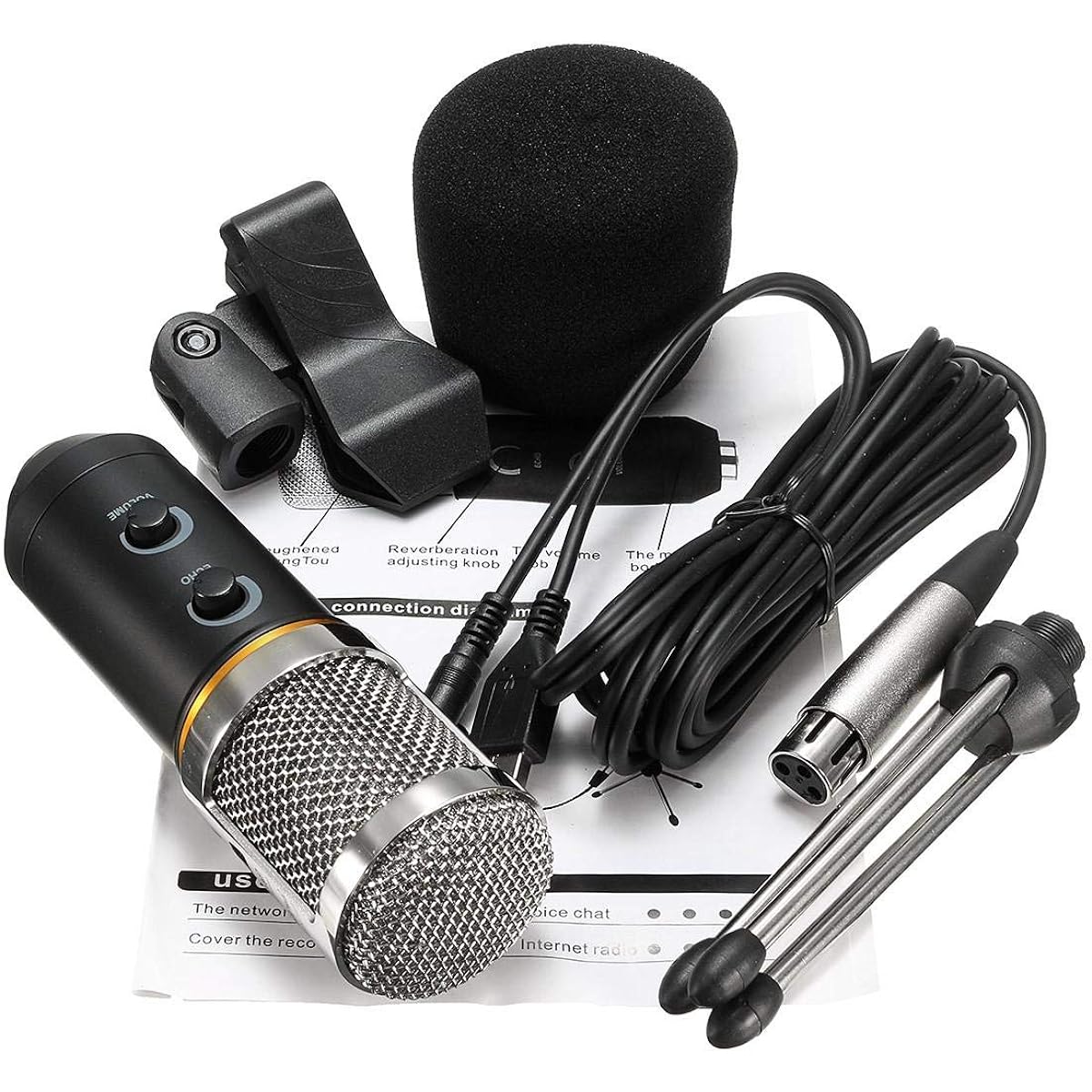 Electronic Components MK-F200TL Audio USB Condenser Microphone, Sound Recording Vocal Microphone Mic Stand Mount Electronic Module (Color : Black)
