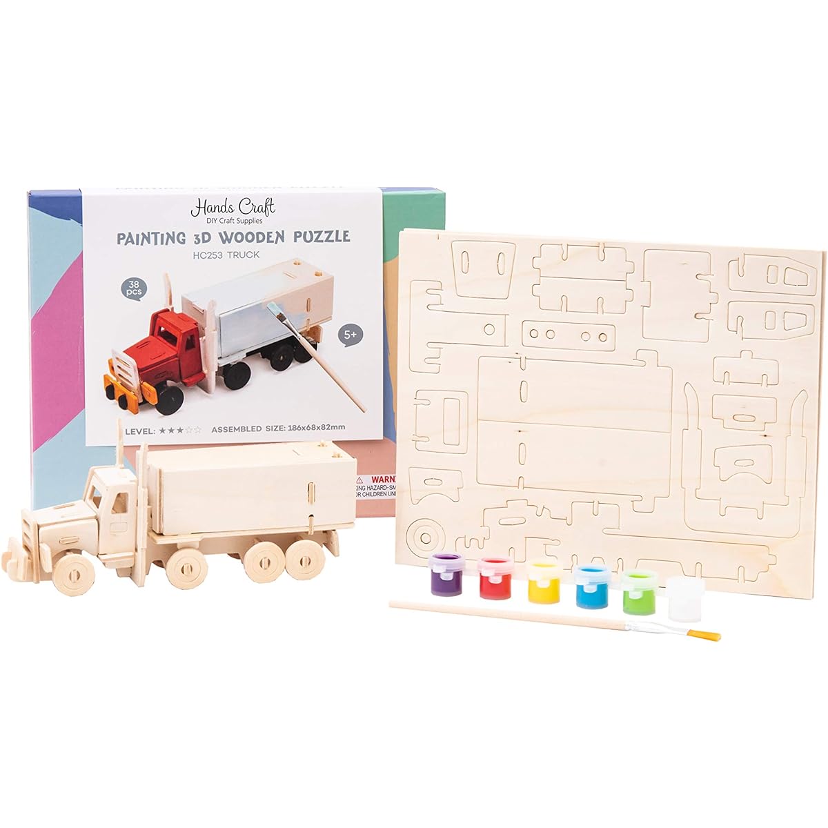 Hand Craft HC253 DIY 3D Wooden Puzzle with Paint Kit: Truck