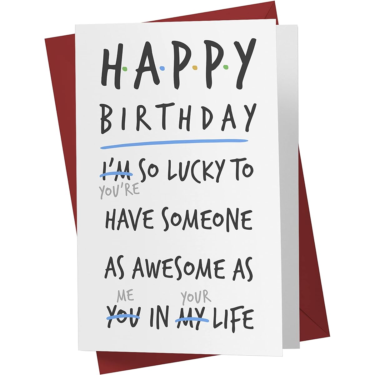 Karto Funny Birthday Card - You're Lucky To Have Someone As Awesome As Me | Happy Luck ブルー