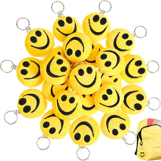 48pcs Mini Plush Keychains Smile Face Keychains Stuffed Animal Keychains Emoji Keychains Yellow Funny Stuffed Animal Keyrings Mini Plush Carnival Prizes Kids Birthday Party Supplies Treasure Chest School Classroom