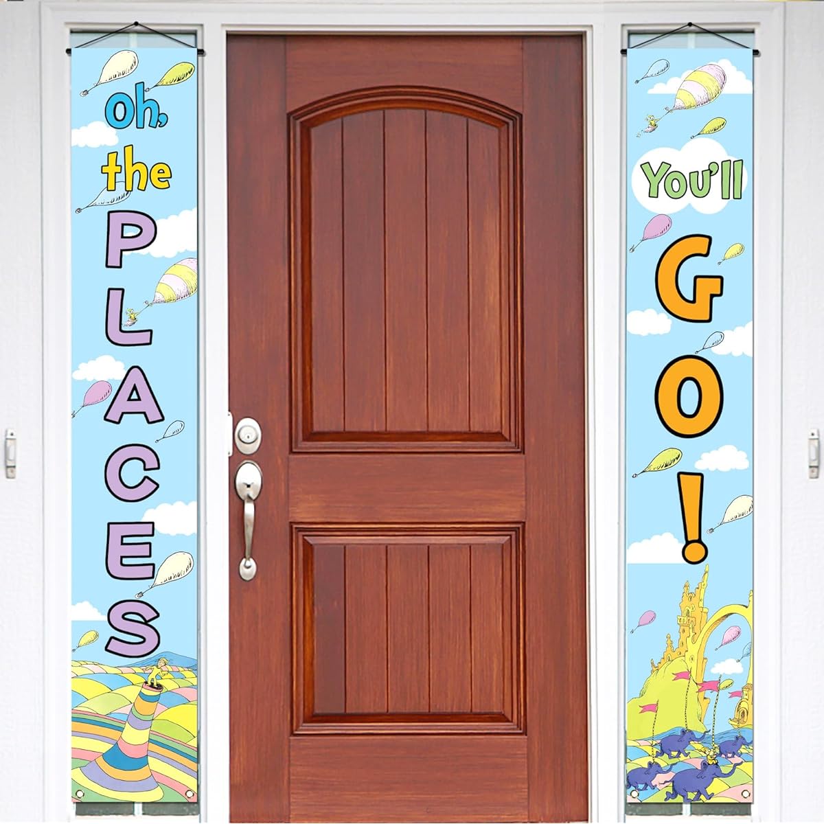 Sunwer Oh The Places You'll Go Porch Banner Dr. Seuss Graduation Travel Theme Party Entryway Wall Backdrop Decoration