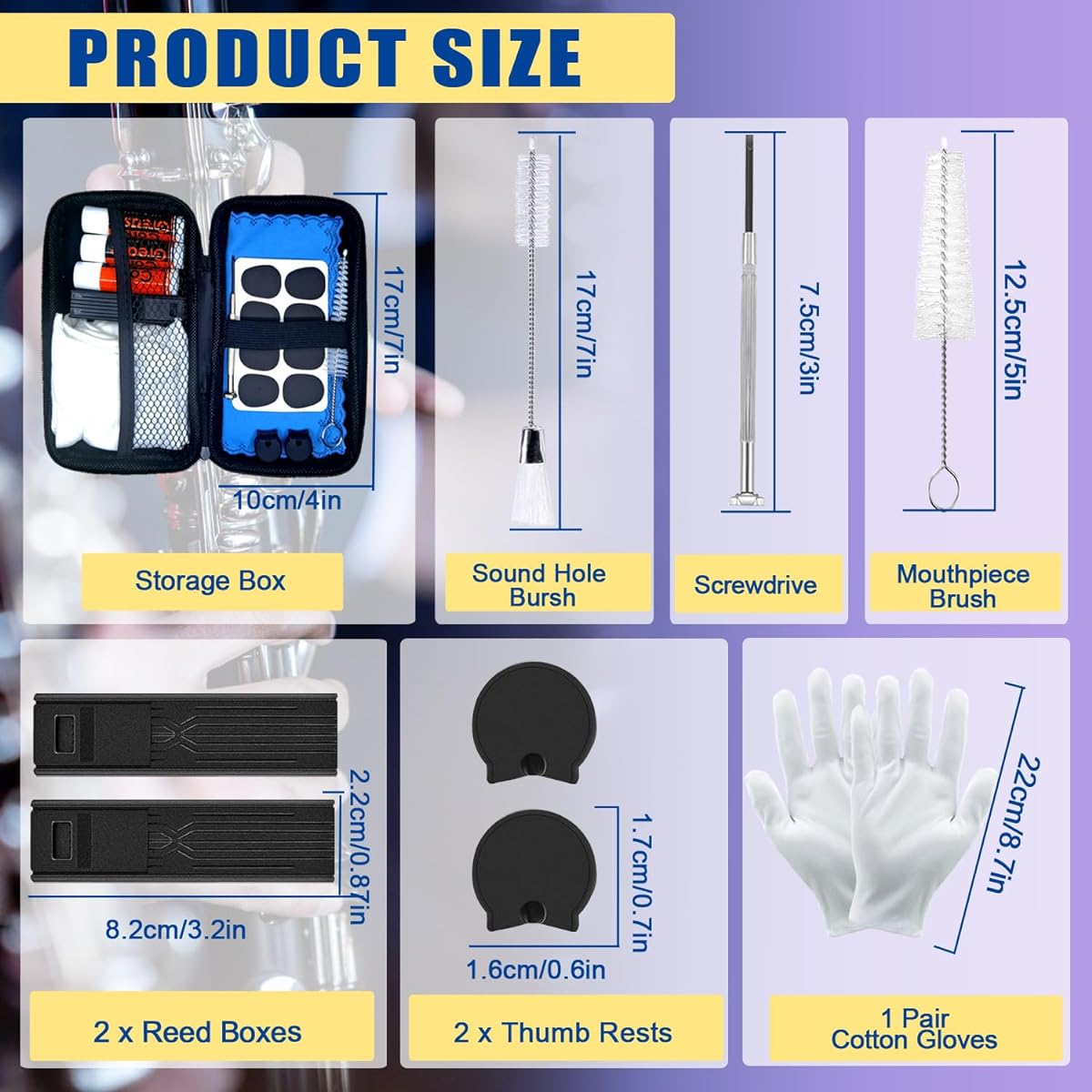 Clarinet Cleaning Kit with Case Saxophone Cleaning Kit Clarinet & Saxophone Care Kit Maintenance Kit with Case for Wind Instruments
