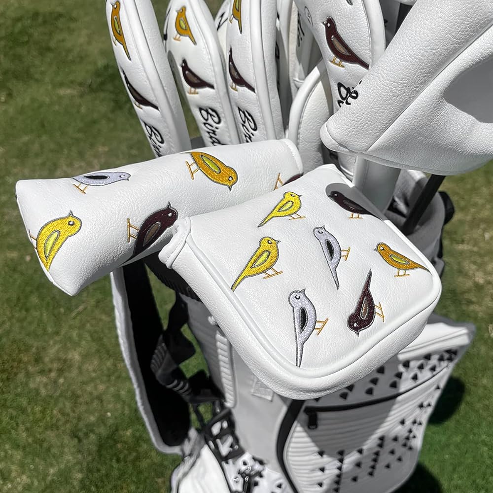 Golf Club Head Cover Birdy Golf Wood Cover Set Golf Driver Cover Fairway Wood, Utility, Hybrid Head Cover Aliennana Made of High Quality Leather for Women Men's Black Gold Stylish