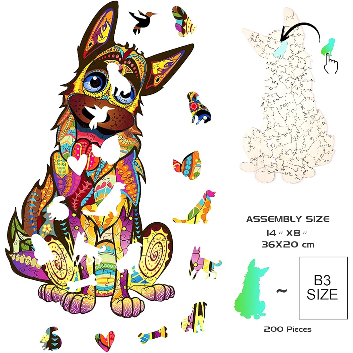 Wooden Puzzle Jigsaw Puzzle Unique Exquisite Dog Puzzle Animal Shape Puzzle Unique Irregular Shape Jigsaw Puzzle Best Gift for Adults and Kids 14 x 8 Inch Medium Size