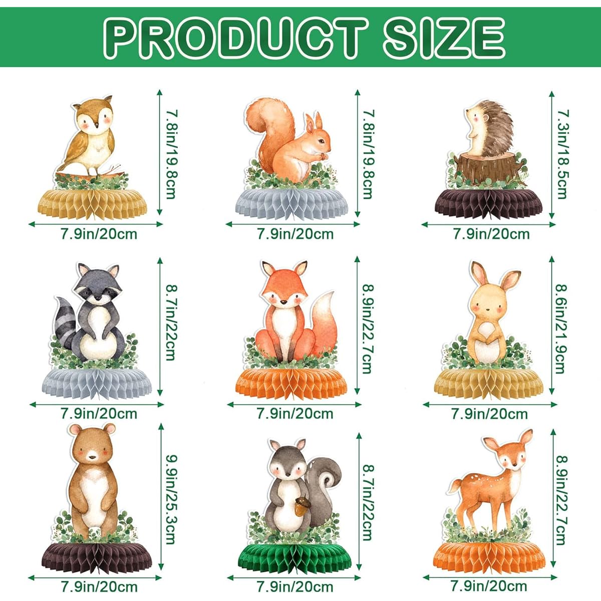 Buerhanerry 9 Woodland Honeycomb Table Centerpieces, Woodland Animals Baby Shower Decorations, Woodland Theme Birthday Camping Party Supplies, Wild Ones Decor for Girls and Boys