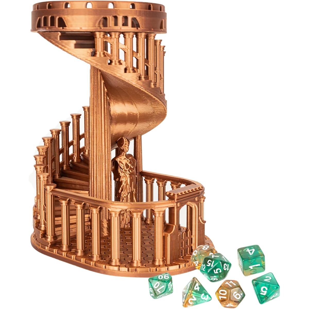 DND Dice Tower Role Playing Game Dungeons & Dragons D&D TRPG with 7 Dice Perfect Ancient Roman Castle Themed Dice Rolling Tower (Red Copper Color)