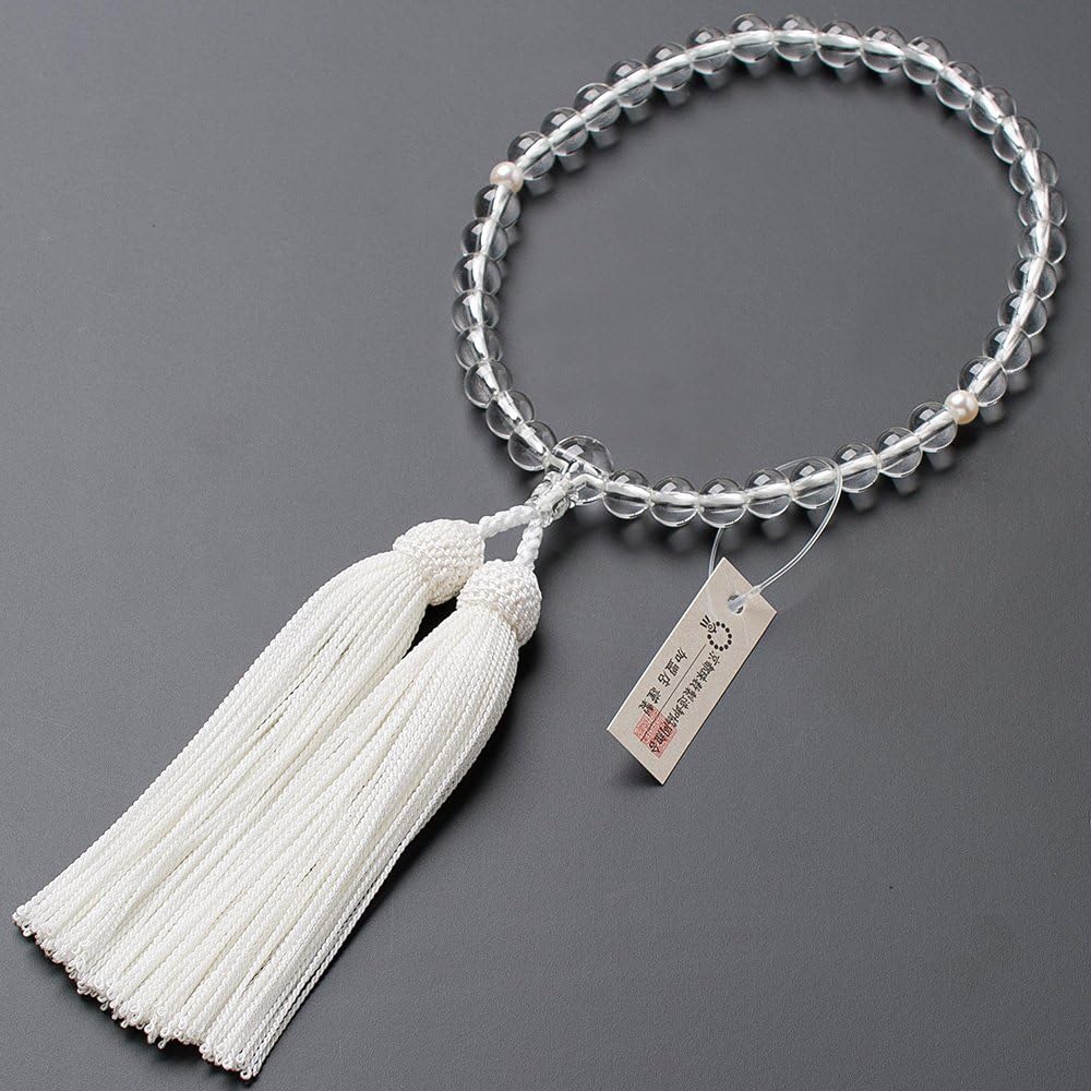 [Buddhist Altar Shop Takita Shoten] Kyoto Prayer Beads for Women, Genuine Crystal, 2 Heavenly Pearls, 7mm Beads, Pure Silk Headed Buns, Bead Bag Included, Women's Prayer Beads that Can Be Used by All Sects, Certificate Included