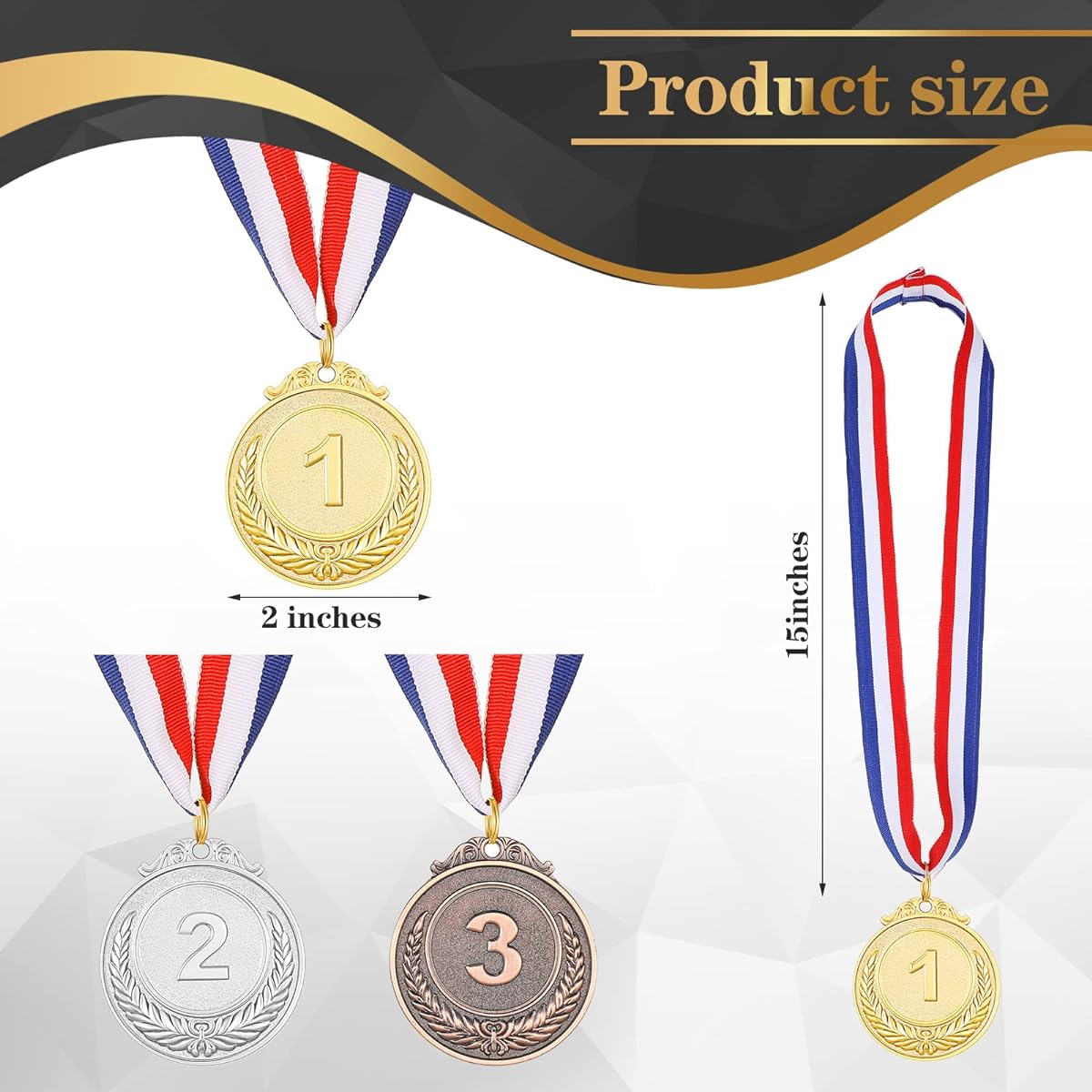 63 Pieces Gold Silver Bronze Award Medals Metal Winner Medals with Neck Ribbon 1st 2nd 3rd Place Medals for Kids Adults Competition Sports Spelling Bee Olympic Style 2 Inch