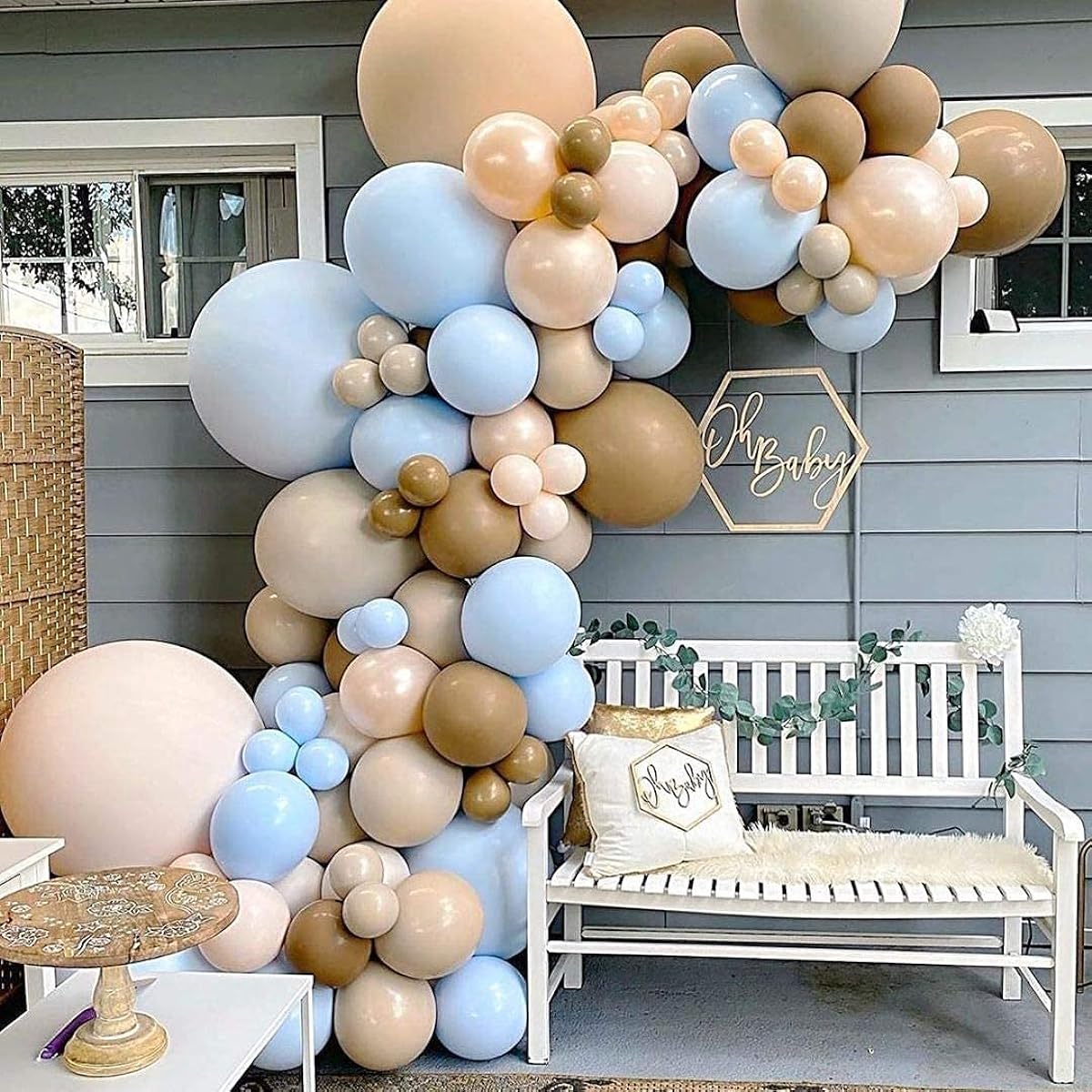 Saitec Blue and Coffee Balloon Arch Garland Kit, Macaron Blue Balloons, Double Incarnation Balloons, 145pcs, Birthday, Gender Reveal, Wedding, Engagement, Christmas, New Year's Party Decorations