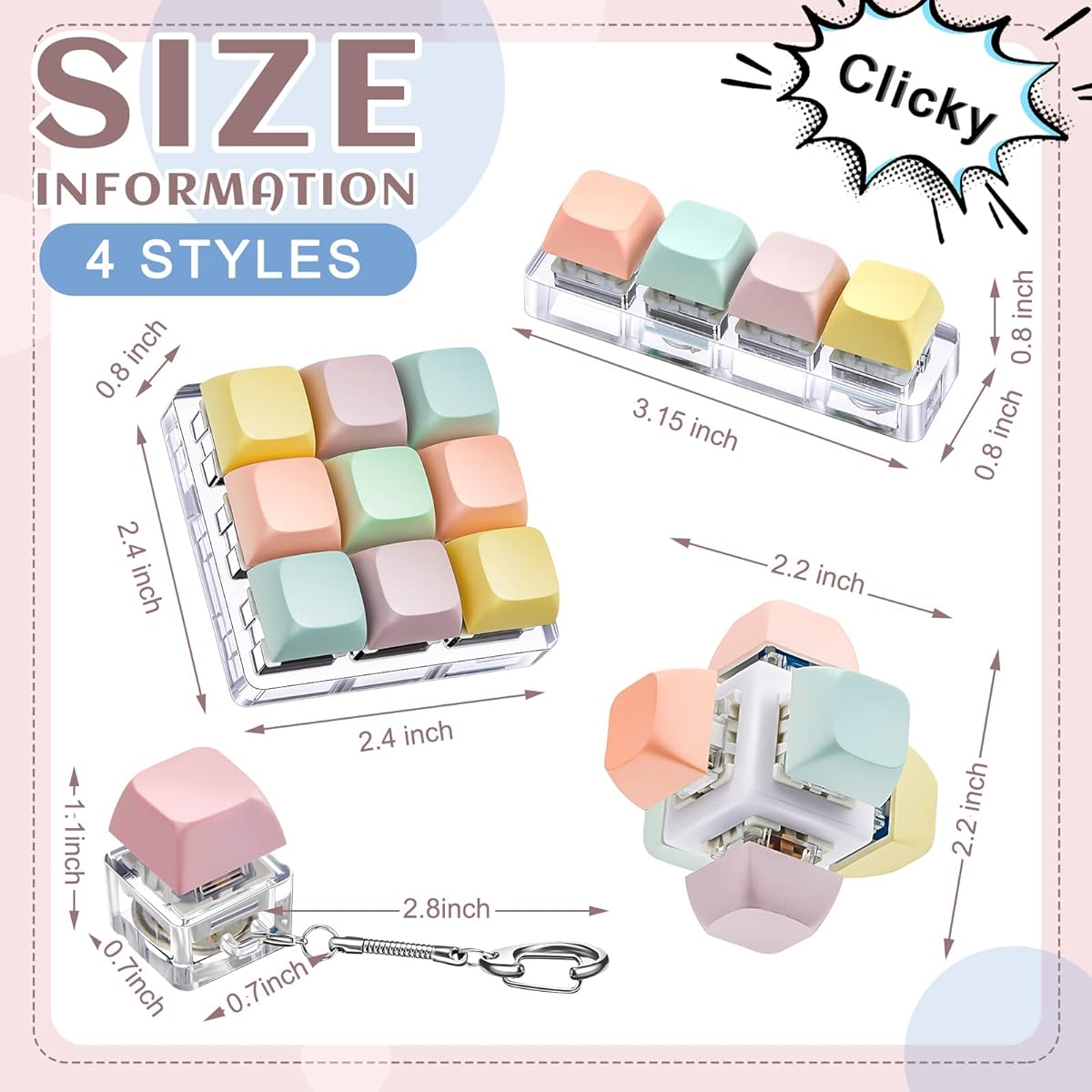 Decompression Toy Keyboard Clicker Toy Keyboard Cube Toy Mechanical Key Toy Keyboard Button Stress Relief Gift for Adults Relax Passtime (Trendy)