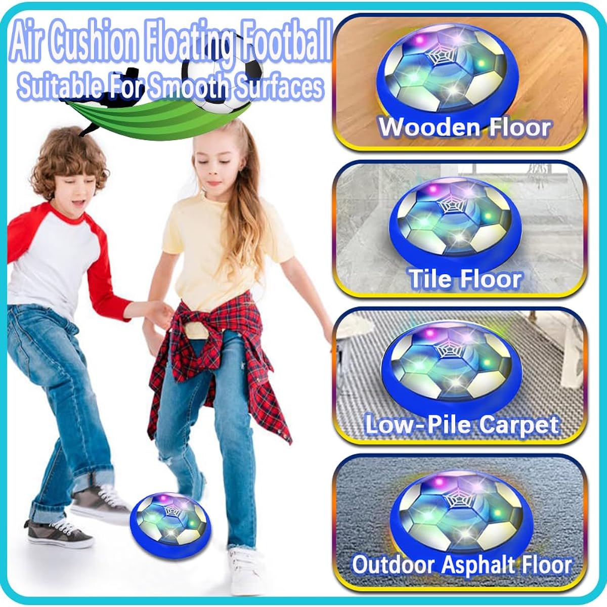 JRD&BS WINL Kids Football Toys Light Up LED Hover Soccer Ball Toys Gifts for Boys Indoor Games Indoor Football Air Soccer Floating Ball Training Ball Soccer Play Kids Gifts Blue