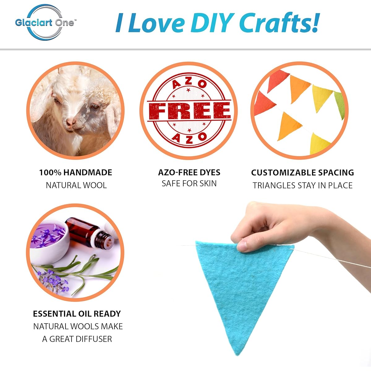 Glaciart One Felt Bunting Banner - Pre-assembled & Tangle-Free - Party Pennant Banner Decorations for Baby Nursery Kids Room Bedroom - Summer Christmas Easter Spring - Home Decor - 8 Feet