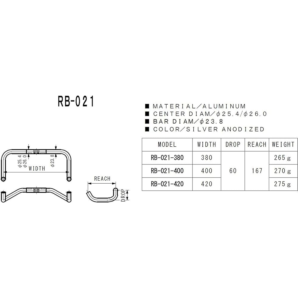 NITTO Drop Handle RB-021 RB-021-400x26.0 φ26.0 400 Silver