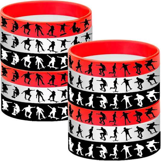 24pcs Skateboard Theme Rubber Bracelets Sports Slicone Wristbands Party Supplies Birthday Baby Shower Party Favors